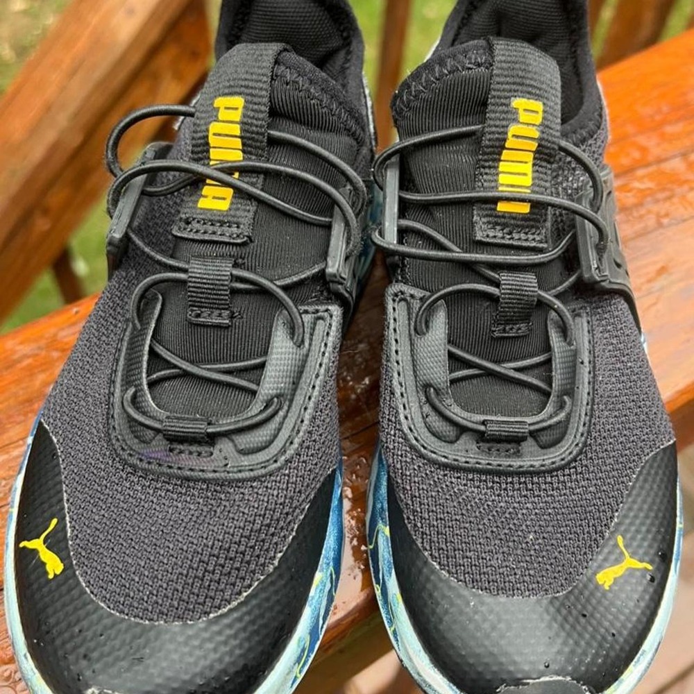 Puma Pacer 23 Amped Camo AC Black Blue Yellow Youth 13 Running School Sneakers